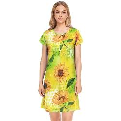 YOUJUNER Damen Nachthemden Weinlese-Sonnenblume Nachtwäsche Kurzarm Schlafshirt Sommer Sleepshirt Nachtkleid Schlafhemd von YOUJUNER