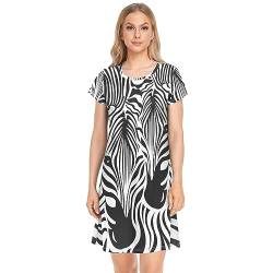 YOUJUNER Damen Nachthemden Zebra-Druck Nachtwäsche Kurzarm Schlafshirt Sommer Sleepshirt Nachtkleid Schlafhemd von YOUJUNER