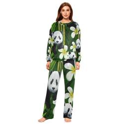 YOUJUNER Damen Pyjama-Sets, floraler Panda-Schlafanzug für den Winter, warme Nachtwäsche, Loungewear-Set für Frauen und Mädchen, mehrfarbig, 38 von YOUJUNER