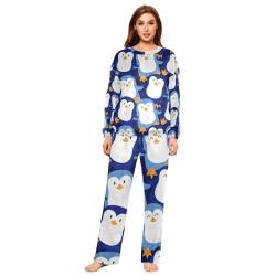 YOUJUNER Damen-Schlafanzug-Set, niedliches Pinguin-Muster, Pyjama-Pyjama, Winter, warme Nachtwäsche, Loungewear-Set für Frauen und Mädchen, mehrfarbig, 42 von YOUJUNER