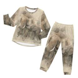 YOUJUNER Kinder Schlafanzug Set Afrikanischer Wilder Elefant Pyjama Langarm Nachtwäsche Zweiteilig Schlafanzüge Set für Jungen Mädchen von YOUJUNER