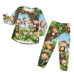 YOUJUNER Kinder Schlafanzug Set Cartoon niedlicher AFFE Pyjama Langarm Nachtwäsche Zweiteilig Schlafanzüge Set für Jungen Mädchen von YOUJUNER