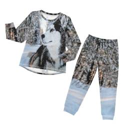 YOUJUNER Kinder Schlafanzug Set Husky-Hundedekor Pyjama Langarm Nachtwäsche Zweiteilig Schlafanzüge Set für Jungen Mädchen von YOUJUNER