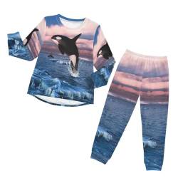 YOUJUNER Kinder Schlafanzug Set Meerestier Delphin Pyjama Langarm Nachtwäsche Zweiteilig Schlafanzüge Set für Jungen Mädchen von YOUJUNER