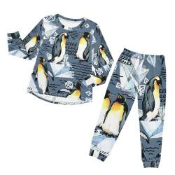 YOUJUNER Kinder Schlafanzug Set Nettes Pinguin-Muster Pyjama Langarm Nachtwäsche Zweiteilig Schlafanzüge Set für Jungen Mädchen von YOUJUNER