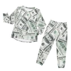 YOUJUNER Kinder Schlafanzug Set US Dollar-Geld-Druck Pyjama Langarm Nachtwäsche Zweiteilig Schlafanzüge Set für Jungen Mädchen von YOUJUNER