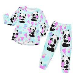 YOUJUNER Kinder Schlafanzug Set süßes Panda-Muster Pyjama Langarm Nachtwäsche Zweiteilig Schlafanzüge Set für Jungen Mädchen von YOUJUNER