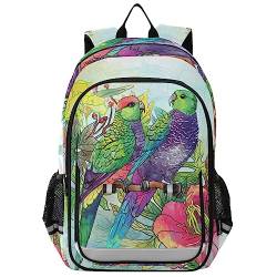YOUJUNER Kinder Schulrucksack Papagei Blumendruck Schulranzen Schultasche Sporttasche Backpack für Mädchen Jungen von YOUJUNER