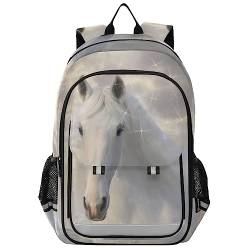 YOUJUNER Kinder Schulrucksack Weißes Pferd Schulranzen Schultasche Sporttasche Backpack für Mädchen Jungen von YOUJUNER