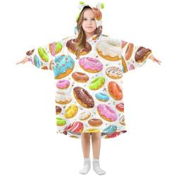 YOUJUNER Kinder Übergroße Hoodie Decke, Bunte Donuts-Muster Warme Fleece Hoodie Decke Plüsch Tragbare Decke Hoodie Sweatshirt Pullover für Jungen Mädchen von YOUJUNER