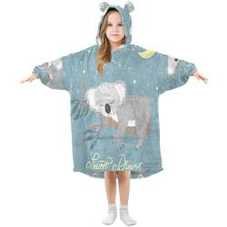 YOUJUNER Kinder Übergroße Hoodie Decke, Süße Koala-Bär-Druck Warme Fleece Hoodie Decke Plüsch Tragbare Decke Hoodie Sweatshirt Pullover für Jungen Mädchen von YOUJUNER