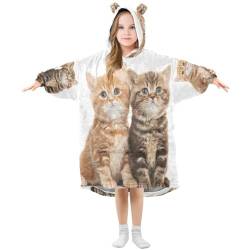 YOUJUNER Kinder Übergroße Hoodie Decke, süßes Katze-Druck Warme Fleece Hoodie Decke Plüsch Tragbare Decke Hoodie Sweatshirt Pullover für Jungen Mädchen von YOUJUNER