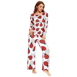 YOUJUNER Pyjama-Sets für Damen, Marienkäfer-Muster, lange Ärmel, Nachtwäsche, Loungewear-Set, Pyjama-Set, mehrfarbig, 38 von YOUJUNER