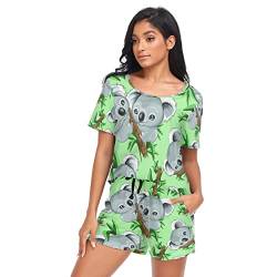 YOUJUNER Schlafanzug Damen Kurz Niedlicher Koala-Druck Pyjama Set Sommer Kurzarm Pyjamaset Nachtwäsche Zweiteiliger Hausanzug Sleepwear Loungewear von YOUJUNER