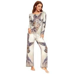 YOUJUNER Schlafanzug Damen Lang Lustiges Giraffen-Gesicht Pyjama Damen Langarm Pyjamaset Nachtwäsche Zweiteiliger Hausanzug Sleepwear von YOUJUNER