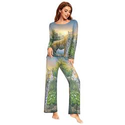 YOUJUNER Schlafanzug Damen Lang Tierischer Tiger Pyjama Damen Langarm Pyjamaset Nachtwäsche Zweiteiliger Hausanzug Sleepwear von YOUJUNER