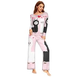 YOUJUNER Schlafanzug-Set für Damen, niedliches Lama-Alpaka-Lamas-Liebe, langärmelig, Nachtwäsche, Loungewear-Set, Pyjama-Set, mehrfarbig, 38 von YOUJUNER