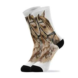 YOUJUNER Socken für Herren und Damen, mit Pferde-Aufdruck, hohe Knöchelsocken, lange Socken, 1 Paar, mehrfarbig, M von YOUJUNER
