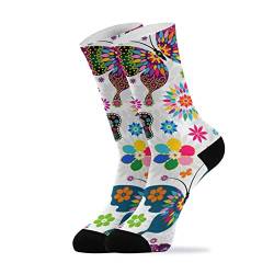 YOUJUNER Socken mit Blumenmuster, Schmetterling, für Herren und Damen, hohe Knöchelsocken, lange Socken, 1 Paar, mehrfarbig, M von YOUJUNER
