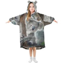 YOUJUNER Übergroße Decke für Kinder, niedlicher Koala-Bär, warmer Fleece-Kapuzenpullover, Decke, Plüsch, tragbare Decke, Hoodie, Sweatshirt, Pullover für Jungen und Mädchen, mehrfarbig, 14 Jahre von YOUJUNER