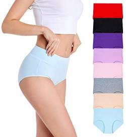 YOULEHE Unterhosen Damen Baumwolle Hohe Taille Weich Atmungsaktiv Unterwäsche (8er Pack-Mehrfarbig 05, 3XL) von YOULEHE