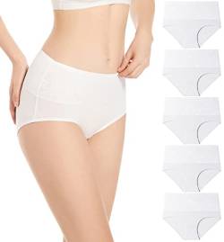 YOULEHE Unterhosen Damen Baumwolle Hohe Taille Weich Atmungsaktiv Unterwäsche (as3, Alpha, 3X_l, Weiß 5er Pack-01) von YOULEHE