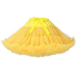 Women Elastic Waist Chiffon Petticoat Tulle Lolita Petticoat Tutu Puffy Underskirt Princess Dress for Party Cosplay (Yellow, One Size) von YM YOUMU