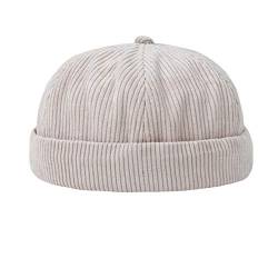 YOUMU Herren Damen Skullcap Matrosenmütze Mütze Beanie Cord, gerollte Manschette Vintage ohne Rand Gr. Einheitsgröße, Stil D-Beige von YOUMU