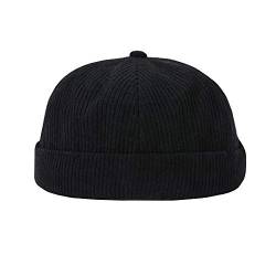 YOUMU Herren Damen Skullcap Matrosenmütze Mütze Beanie Cord, gerollte Manschette Vintage ohne Rand Gr. Einheitsgröße, Style D-schwarz von YOUMU