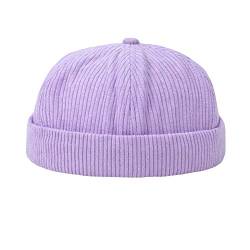 YOUMU Herren Damen Skullcap Sailor Cap Mütze Beanie Cord gerollte Manschette Vintage Brimless, Stil D, Violett, Einheitsgröße von YOUMU