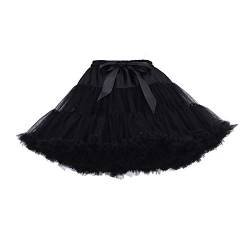 YOUMU Women Elastic Waist Chiffon Petticoat Tulle Lolita Petticoat Tutu Puffy Underskirt Princess Dress for Party Cosplay (Black, One Size) von YOUMU