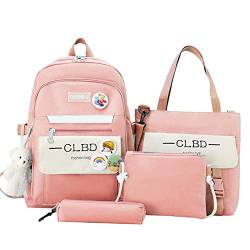 YOUNAFEN Harajuku Laptop-Rucksack für Damen, Kawaii, Nylon, Schultaschen für Teenager-Mädchen, 4 Stück, Pink, Backpack width, height and thickness 31x43x14cm von YOUNAFEN