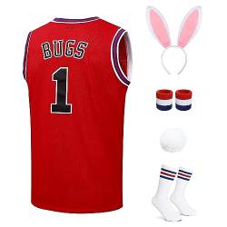 Herren Basketball Trikot Lola#10 Bugs#1: Space Movie Trikots 90er Jahre für Halloween Sport Hip Hop Party Kleidung Set, #1 Rot, L von YOUNGSLIM