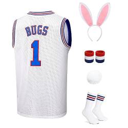 Herren Basketball Trikot Lola#10 Bugs#1: Space Movie Trikots 90er Jahre für Halloween Sport Hip Hop Party Kleidung Set, #1 Weiß, XL von YOUNGSLIM