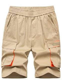 YOUNGSOUL Jungen Cargo Shorts Kinder Kurze Hosen Sommershorts Freizeithose Gummibund Bermudas mit Kontrasttaschen Khaki 146-152/Größe 150 von YOUNGSOUL