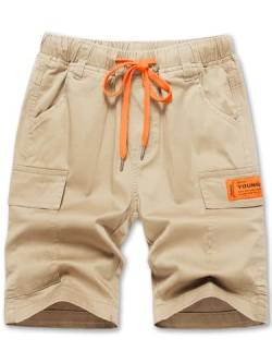 YOUNGSOUL Jungen Cargo Shorts Kinder Sommer Kurze Hose Freizeithose Bermudas mit Kontrastierendem Kordelzug Khaki 2/122-128/Größe 130 von YOUNGSOUL