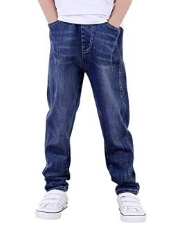 YOUNGSOUL Jungen Jeans Slim Fit Stretch Kinder Jeanshosen Denim Hose mit elastischem Bund Denim Dunkelblau 164-170/Größe 170 von YOUNGSOUL