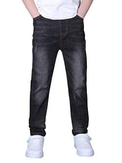 YOUNGSOUL Jungen Jeans Slim Fit Stretch Kinder Jeanshosen Denim Hose mit elastischem Bund Denim Schwarz 170-176/Größe 180 von YOUNGSOUL
