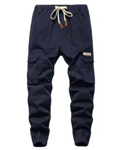 YOUNGSOUL Jungen Jogger Hose Slim Fit Stretch Kinder Cargo Jogginghose mit Gummizug Dunkelblau DE: 140-146 (Herstellergröße 140) von YOUNGSOUL