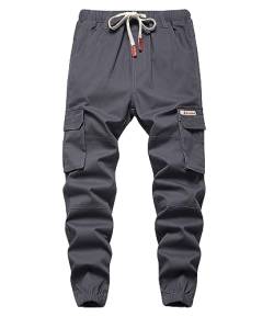 YOUNGSOUL Jungen Jogger Hose Slim Fit Stretch Kinder Cargo Jogginghose mit Gummizug Grau DE: 152-158 (Herstellergröße 150) von YOUNGSOUL