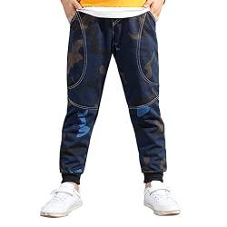 YOUNGSOUL Jungen Jogginghose Camouflage Kinder Hosen Baumwolle Freizeithose Sweathosen Sporthose Lang Blau Herstellergröße 120/ DE Größe: 116 von YOUNGSOUL