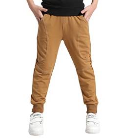 YOUNGSOUL Jungen Jogginghose Kinder Hosen Baumwolle Freizeithose Sweathosen Sporthose Lang Braun Herstellergröße 130/ DE Größe: 128 von YOUNGSOUL