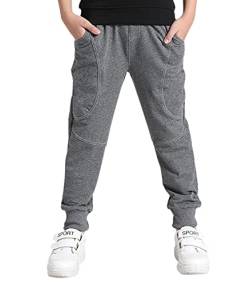 YOUNGSOUL Jungen Jogginghose Kinder Hosen Baumwolle Freizeithose Sweathosen Sporthose Lang Grau Herstellergröße 120/ DE Größe: 116 von YOUNGSOUL