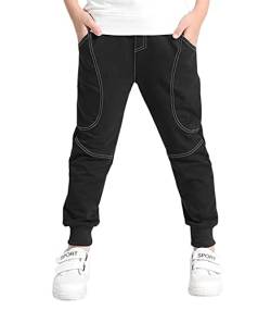 YOUNGSOUL Jungen Jogginghose Kinder Hosen Baumwolle Freizeithose Sweathosen Sporthose Lang Schwarz Herstellergröße 130/ DE Größe: 128 von YOUNGSOUL