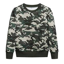 YOUNGSOUL Jungen Pullover Camouflage Sweatshirt Kinder Warme Rundhals Baumwolle Langarm T Shirts Armeegrün camo 116-122/Größe 120 von YOUNGSOUL