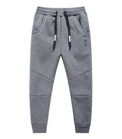 YOUNGSOUL Jungen Sporthose Gefütterte Jogginghose Kinder Sweathose Thermo Hose Grau 122-128/Größe 130 von YOUNGSOUL