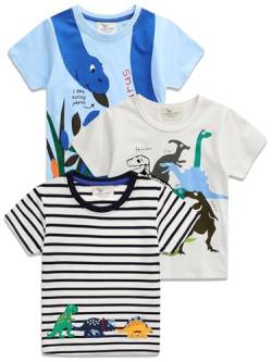 YOUNGSOUL Jungen T-Shirt Dinosaurier Kinder Kurzarm Shirt Sommer Casual Tops 3er-Pack Dino 3, 104-110/Größe 5T von YOUNGSOUL