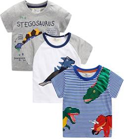 YOUNGSOUL Jungen T-Shirt Dinosaurier Kinder Kurzarm Tee Shirt Sommer Tops 3er-Pack Dino 1, 110-116/Größe 6T von YOUNGSOUL