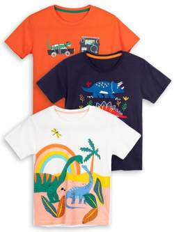 YOUNGSOUL Jungen T-Shirt Dinosaurier Kinder Kurzarm Tee Shirt Sommer Tops 3er-Pack Dino 2, 98-104/Größe 4T von YOUNGSOUL