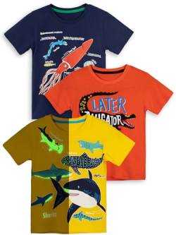 YOUNGSOUL Jungen Tee T-Shirt Kurzarm Kinder Shirt mit Hai Sommer Tops 3er-Pack Gemustert 2, 92-98/Größe 3T von YOUNGSOUL